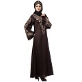 A-line party wear abaya with Resham embroidery work- Coffee Brown